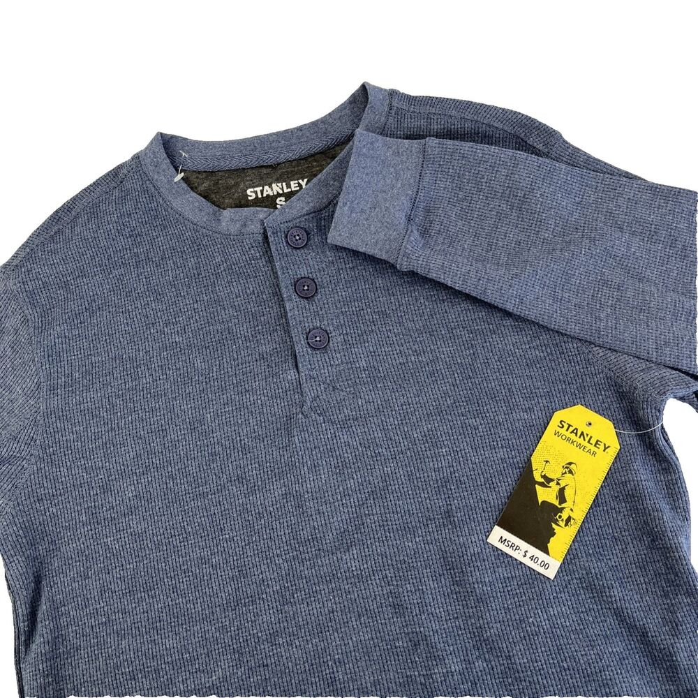 New Mens Stanley Workwear Long Sleeve Waffle Knit Shirt Size Small Indigo NWT